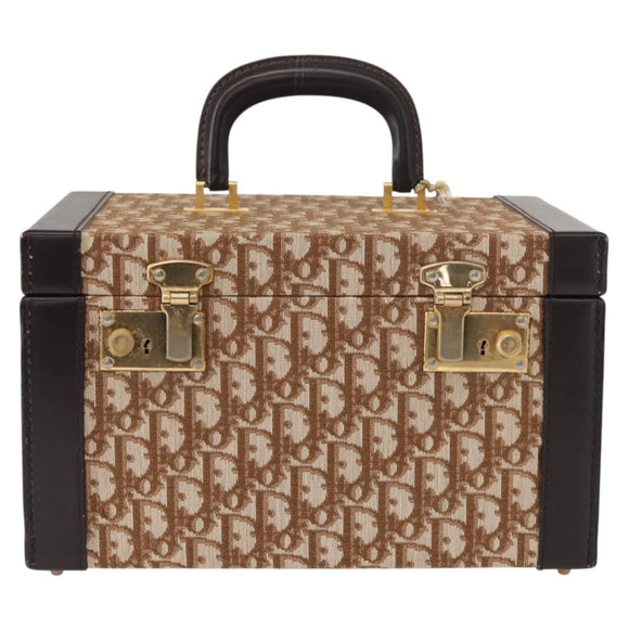 Christian Dior Trotter Canvas Vanity Hand Bag Beige Gold Auth 143663V