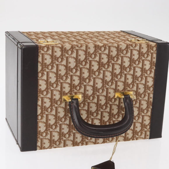 Christian Dior Trotter Canvas Vanity Hand Bag Beige Gold Auth 143663V