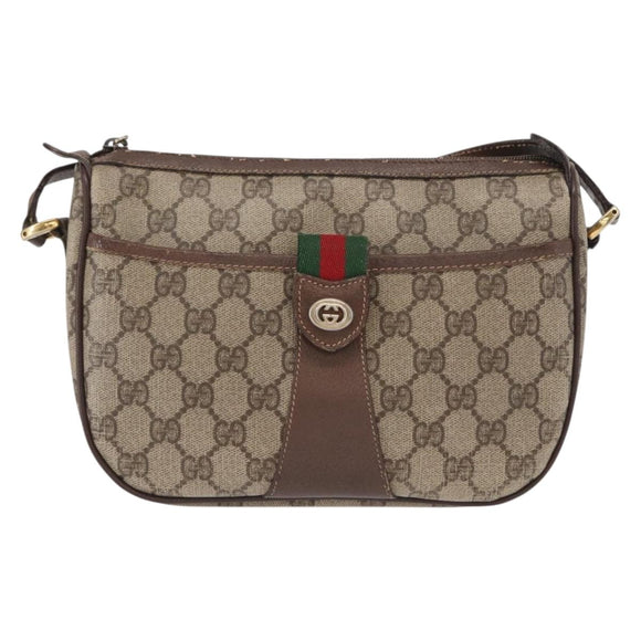 GUCCI GG Supreme Web Sherry Line Bag PVC Beige Gold 89 02 032 Auth 143664
