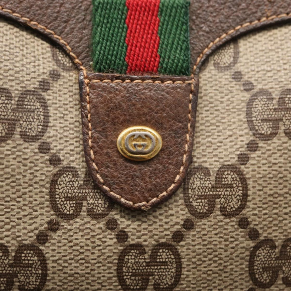 GUCCI GG Supreme Web Sherry Line Bag PVC Beige Gold 156 02 066 Auth 143665