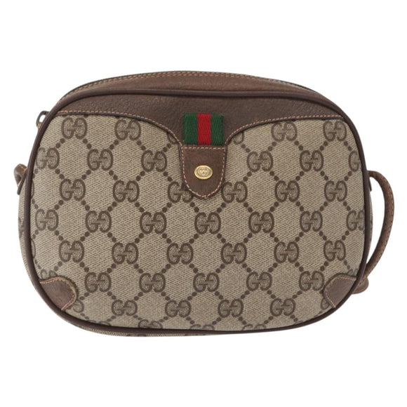 GUCCI GG Supreme Web Sherry Line Bag PVC Beige Gold 156 02 066 Auth 143665