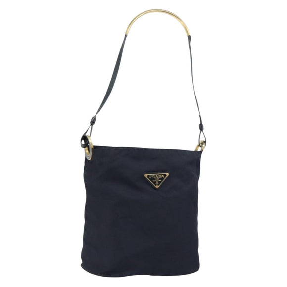 PRADA Shoulder Bag Nylon Navy Gold Auth 143666