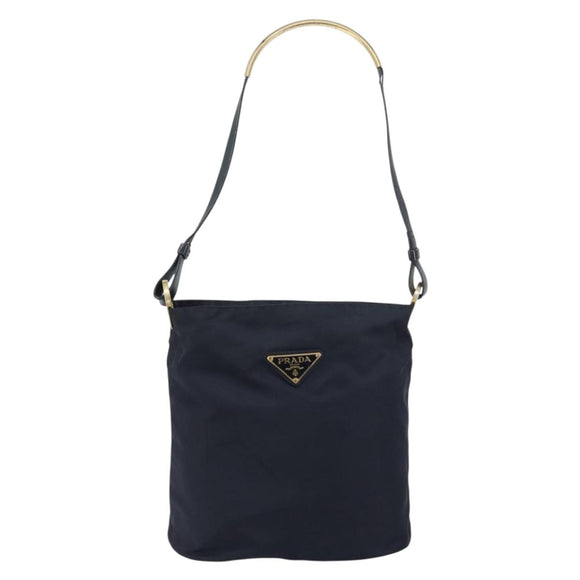PRADA Shoulder Bag Nylon Navy Gold Auth 143666