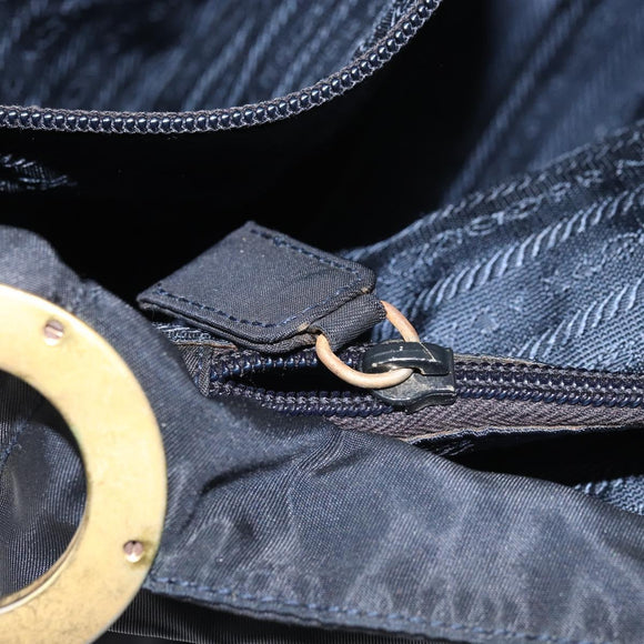 PRADA Schoudertas Nylon Marine Goud Auth 143666