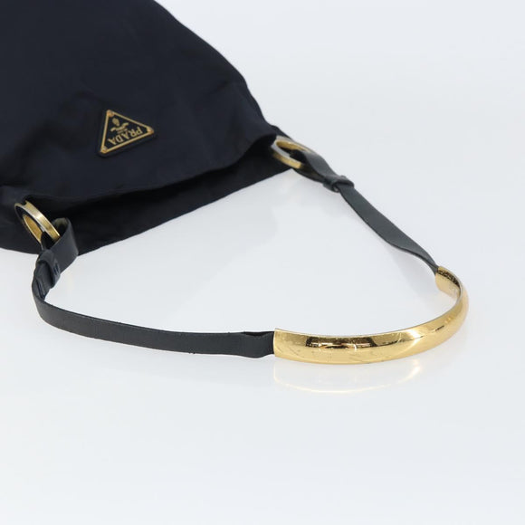 PRADA Schoudertas Nylon Marine Goud Auth 143666