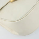 Salvatore Ferragamo Gancini Chain Shoulder Bag Leather White Gold Auth 143667-11