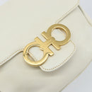 Salvatore Ferragamo Gancini Chain Shoulder Bag Leather White Gold Auth 143667-14