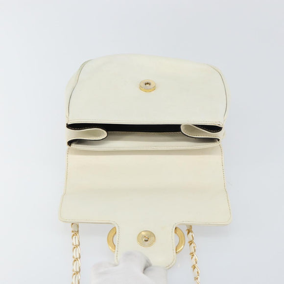 Salvatore Ferragamo Gancini Chain Shoulder Bag Leather White Gold Auth 143667