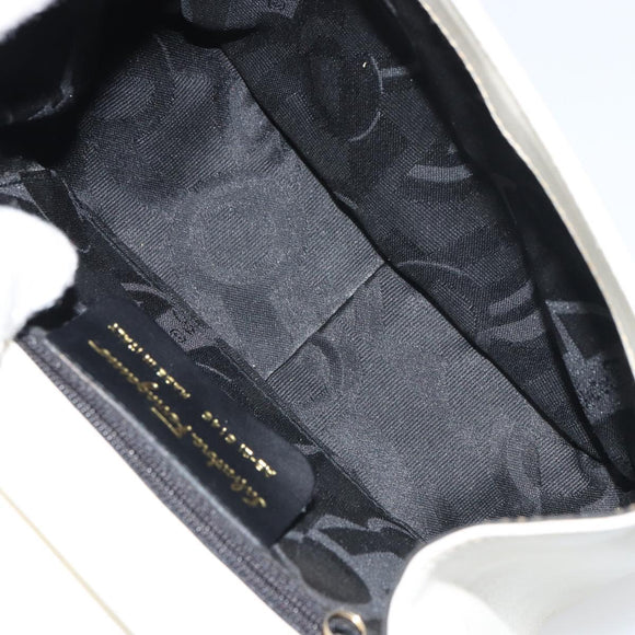 Salvatore Ferragamo Gancini Chain Shoulder Bag Leather White Gold Auth 143667