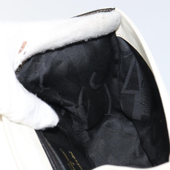 Salvatore Ferragamo Gancini Chain Shoulder Bag Leather White Gold Auth 143667