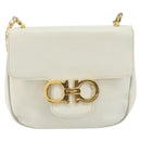 Salvatore Ferragamo Gancini Chain Shoulder Bag Leather White Gold Auth 143667-2
