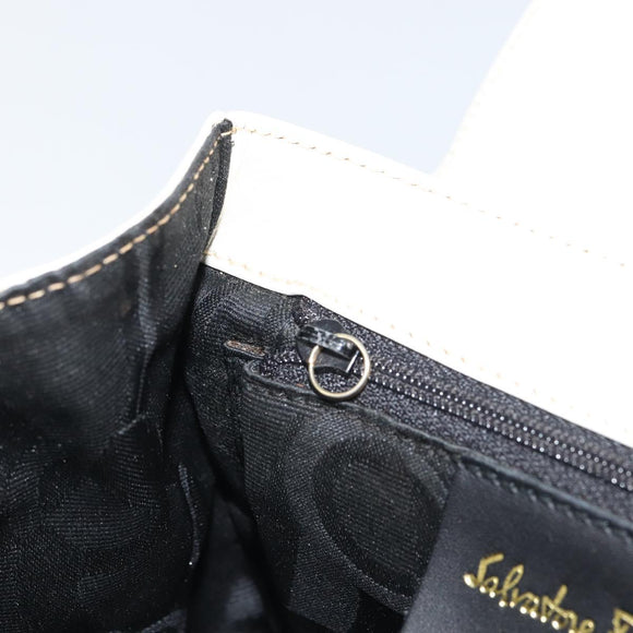 Salvatore Ferragamo Gancini Chain Shoulder Bag Leather White Gold Auth 143667