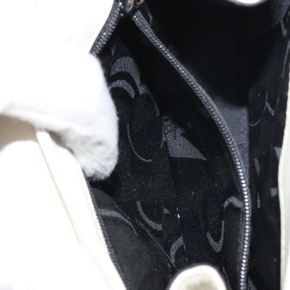 Salvatore Ferragamo Gancini Chain Shoulder Bag Leather White Gold Auth 143667