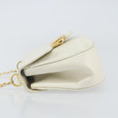 Salvatore Ferragamo Gancini Chain Shoulder Bag Leather White Gold Auth 143667-5