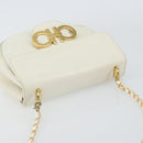 Salvatore Ferragamo Gancini Chain Shoulder Bag Leather White Gold Auth 143667-6