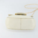 Salvatore Ferragamo Gancini Chain Shoulder Bag Leather White Gold Auth 143667-9