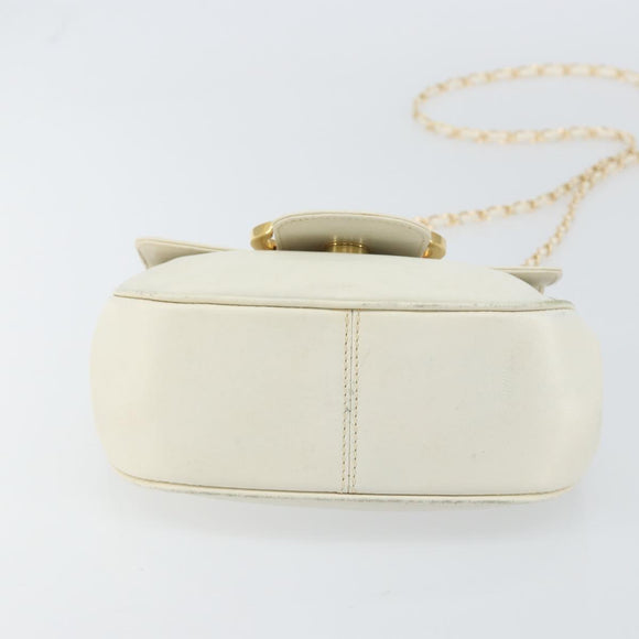 Salvatore Ferragamo Gancini Chain Shoulder Bag Leather White Gold Auth 143667