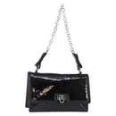 Salvatore Ferragamo Chain Gancini Shoulder Bag Enamel Black Silver Auth 143669-1