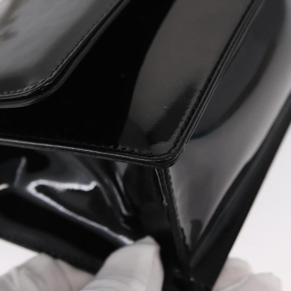 Salvatore Ferragamo Chain Gancini Shoulder Bag Enamel Black Silver Auth 143669