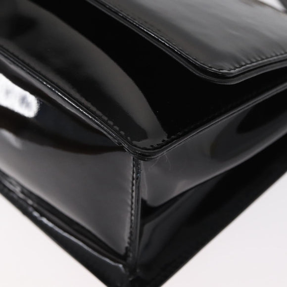 Salvatore Ferragamo Chain Gancini Shoulder Bag Enamel Black Silver Auth 143669