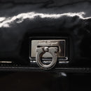 Salvatore Ferragamo Chain Gancini Shoulder Bag Enamel Black Silver Auth 143669-14