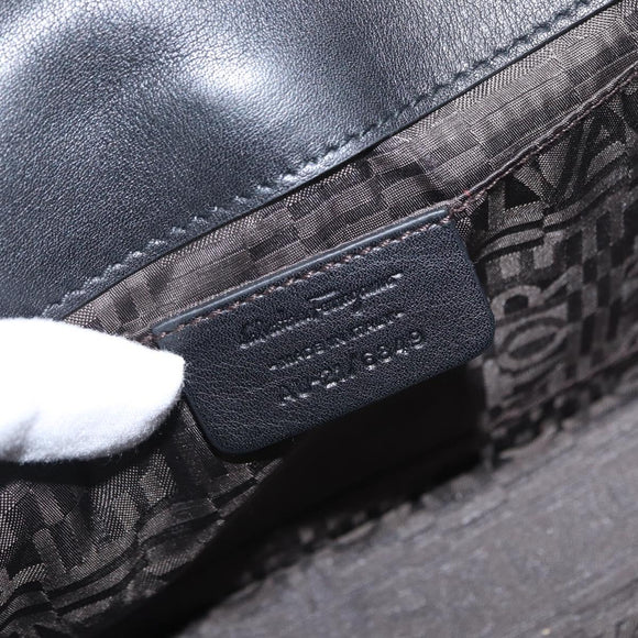 Salvatore Ferragamo Chain Gancini Shoulder Bag Enamel Black Silver Auth 143669