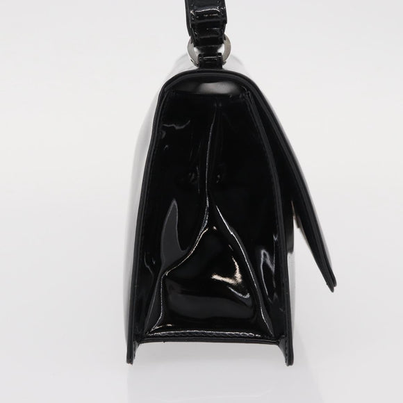 Salvatore Ferragamo Chain Gancini Shoulder Bag Enamel Black Silver Auth 143669