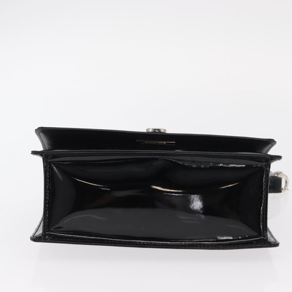 Salvatore Ferragamo Chain Gancini Shoulder Bag Enamel Black Silver Auth 143669