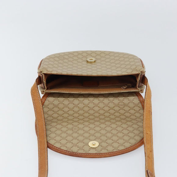 CELINE Macadam Canvas Shoulder Bag PVC Beige Gold Auth 143671