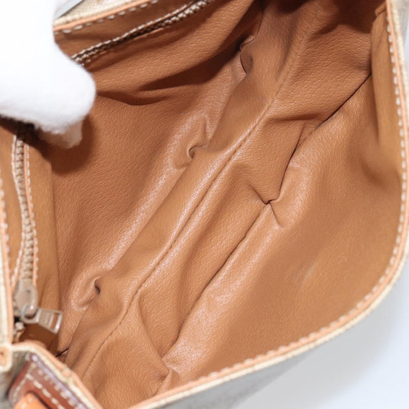 CELINE Macadam Canvas Shoulder Bag PVC Beige Gold Auth 143671