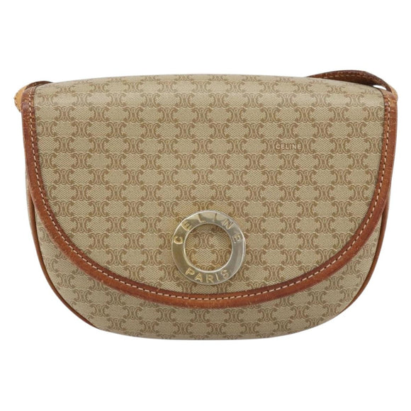CELINE Macadam Canvas Shoulder Bag PVC Beige Gold Auth 143671