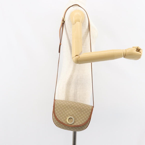CELINE Macadam Canvas Shoulder Bag PVC Beige Gold Auth 143671