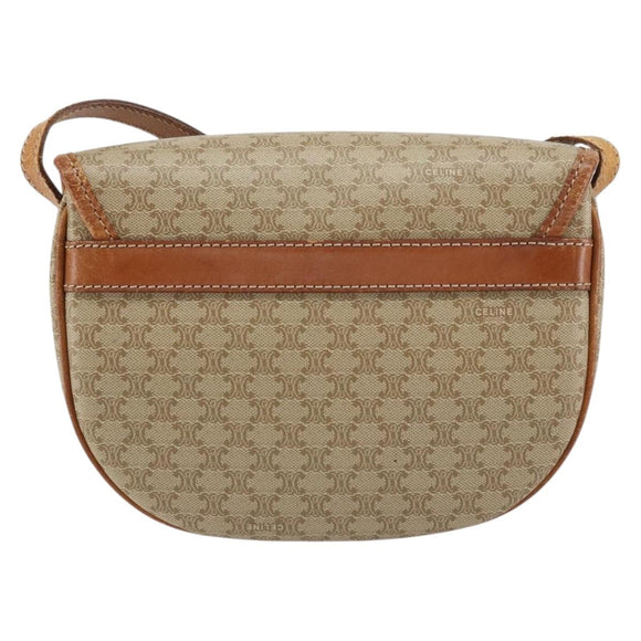 CELINE Macadam Canvas Shoulder Bag PVC Beige Gold Auth 143671