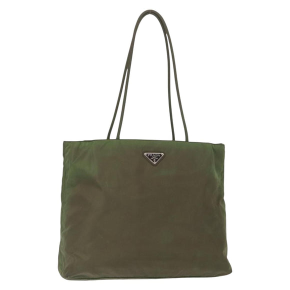 PRADA Shoulder Bag Nylon Khaki Silver Auth 143672
