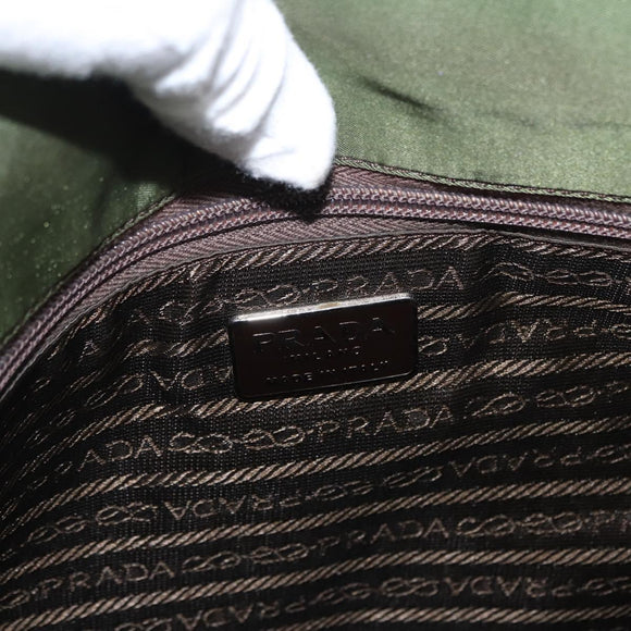 PRADA Shoulder Bag Nylon Khaki Silver Auth 143672
