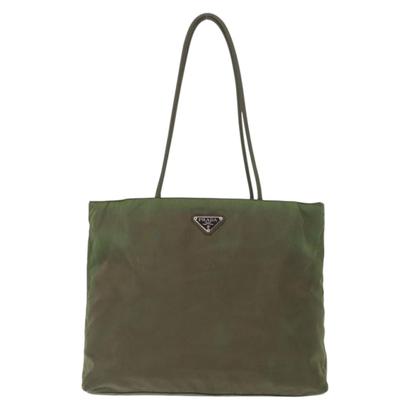 PRADA Shoulder Bag Nylon Khaki Silver Auth 143672