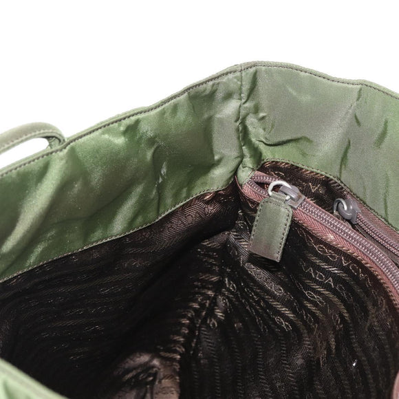 PRADA Shoulder Bag Nylon Khaki Silver Auth 143672