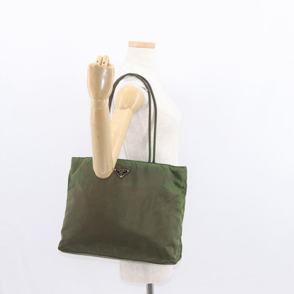 PRADA Shoulder Bag Nylon Khaki Silver Auth 143672