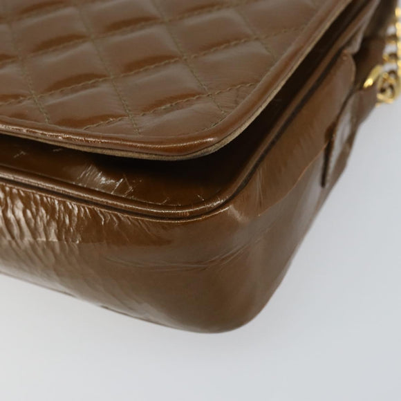 BALLY Chain Shoulder Bag Enamel Brown Gold Auth 143674