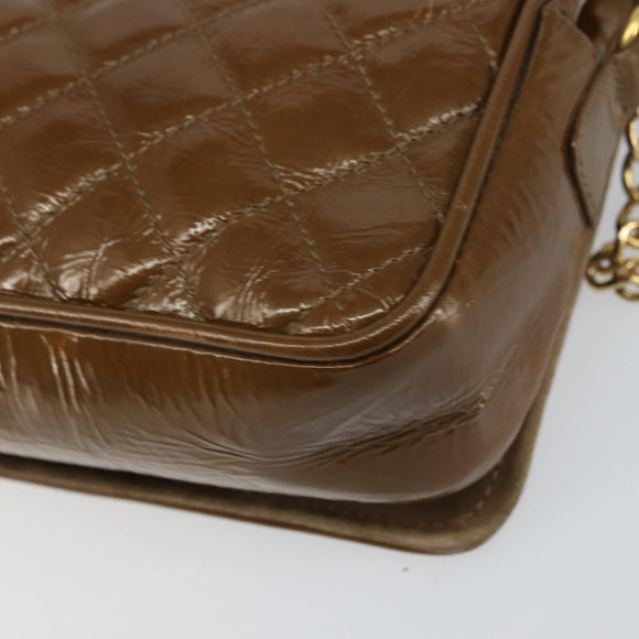 BALLY Chain Shoulder Bag Enamel Brown Gold Auth 143674