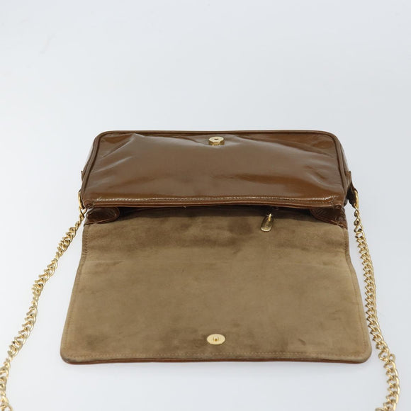 BALLY Chain Shoulder Bag Enamel Brown Gold Auth 143674