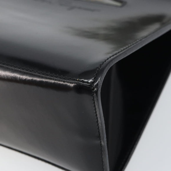 Salvatore Ferragamo Hand Bag Enamel Black Gold Auth 143675