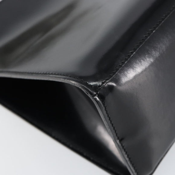 Salvatore Ferragamo Hand Bag Enamel Black Gold Auth 143675