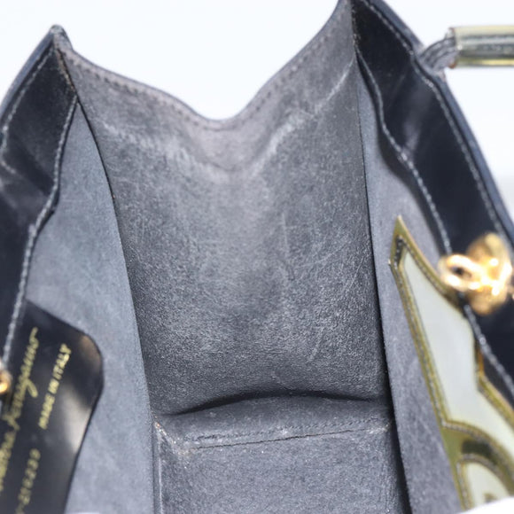 Salvatore Ferragamo Hand Bag Enamel Black Gold Auth 143675