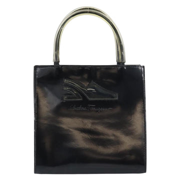 Salvatore Ferragamo Hand Bag Enamel Black Gold Auth 143675 - 0