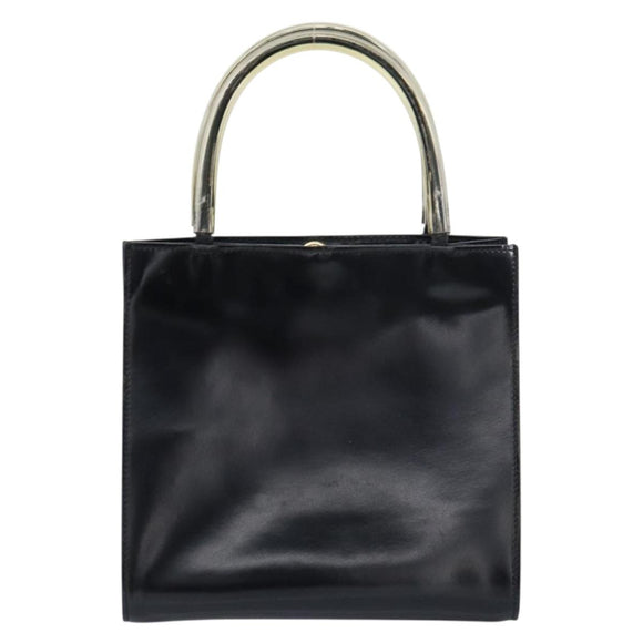 Salvatore Ferragamo Hand Bag Enamel Black Gold Auth 143675