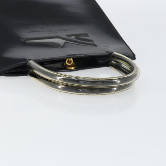 Salvatore Ferragamo Hand Bag Enamel Black Gold Auth 143675