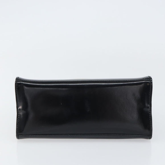 Salvatore Ferragamo Hand Bag Enamel Black Gold Auth 143675