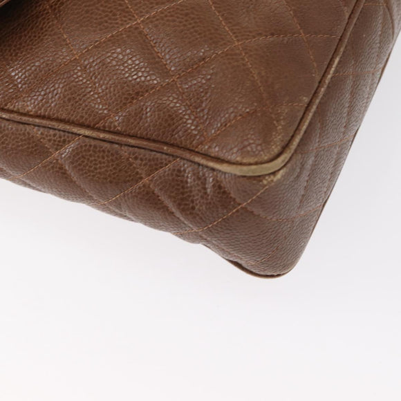 CHANEL Matelasse Shoulder Bag Caviar Skin Brown Gold CC Auth 143676