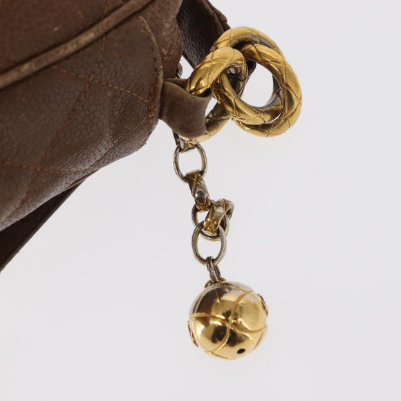 CHANEL Matelasse Shoulder Bag Caviar Skin Brown Gold CC Auth 143676